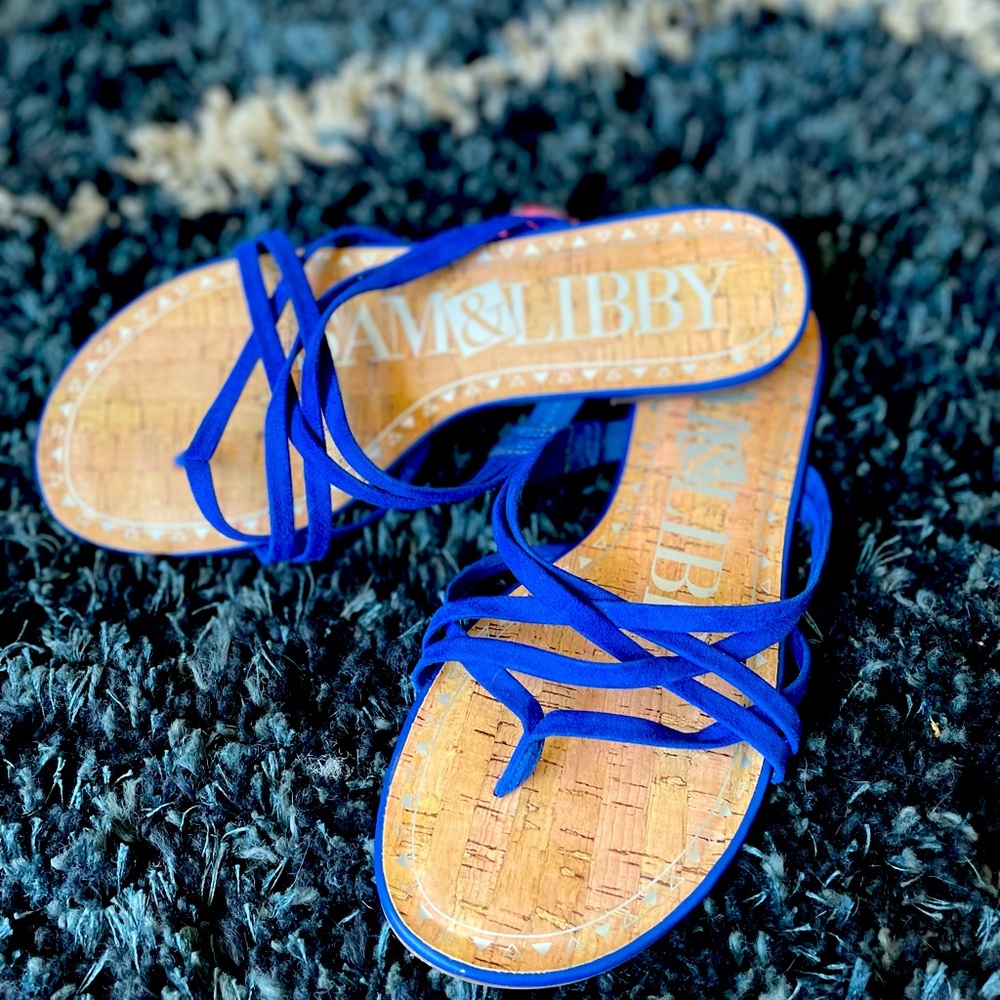 Sam & Libby Blue Flat Sandals Size 7 1/2